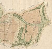 Grünwinkel hatte bis 1784 mit Daxlanden und Bulach/Beiertheim eine gemeinsame Gemarkung (Ausschnitt); auf dem kurz vor der Trennung gezeichneten Plan sind auch die Gewanne "Hart Äcker" und "Heiden Stucker" zu erkennen, nach denen die später dort entstandenen Siedlungen benannt wurden, Generallandesarchiv Karlsruhe H/Daxlanden 5.