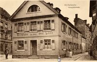 Im Dörfle, Blick rechts in die Entengasse, links in die Markgrafenstraße, um 1920, Stadtarchiv Karlsruhe 8/PBS oXIVe 283.