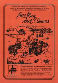 Plakat Ausflug mit Clowns von Ken Campbell/Friedrich Karl Waechter, 1986/87, Stadtarchiv Karlsruhe 8/PBS X 4790.
