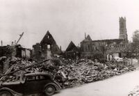 Rintheimer Hauptstraße nach dem Luftangriff im April 1944, Stadtarchiv Karlsruhe 8/Alben 5/599a.